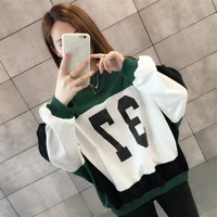 korean womens 2020 new early spring loose pullover female ins tide thin section long sleeve stitching shirt