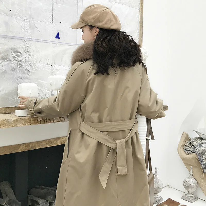 Женская парка с подкладкой из натурального Лисьего меха зимнее пальто женская