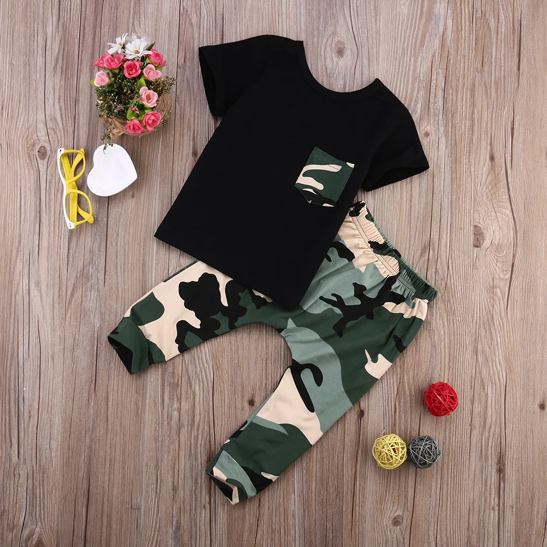 2 шт. футболка с коротким рукавом и камуфляжные брюки|Комплекты одежды для