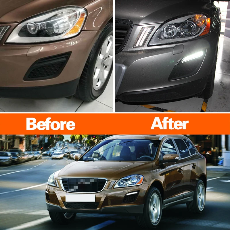 

2PCS ECAHAYAKU ABS LED Daytime Running Light DRL Daylight Front Fog Light with Dimming Function for Volvo XC60 2011 2012 2013
