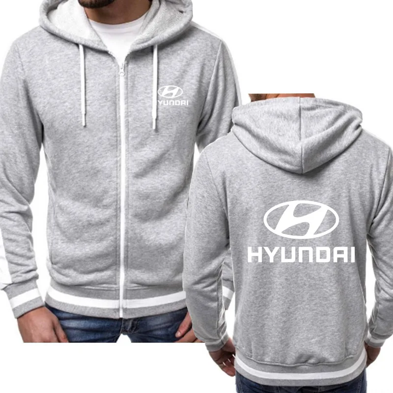 Мужские толстовки автомобиль Hyundai логотип печати Мода Повседневное в стиле «хип-хоп» Толстовка Harajuku, куртка на молнии и с капюшоном, мужская одежда с капюшоном