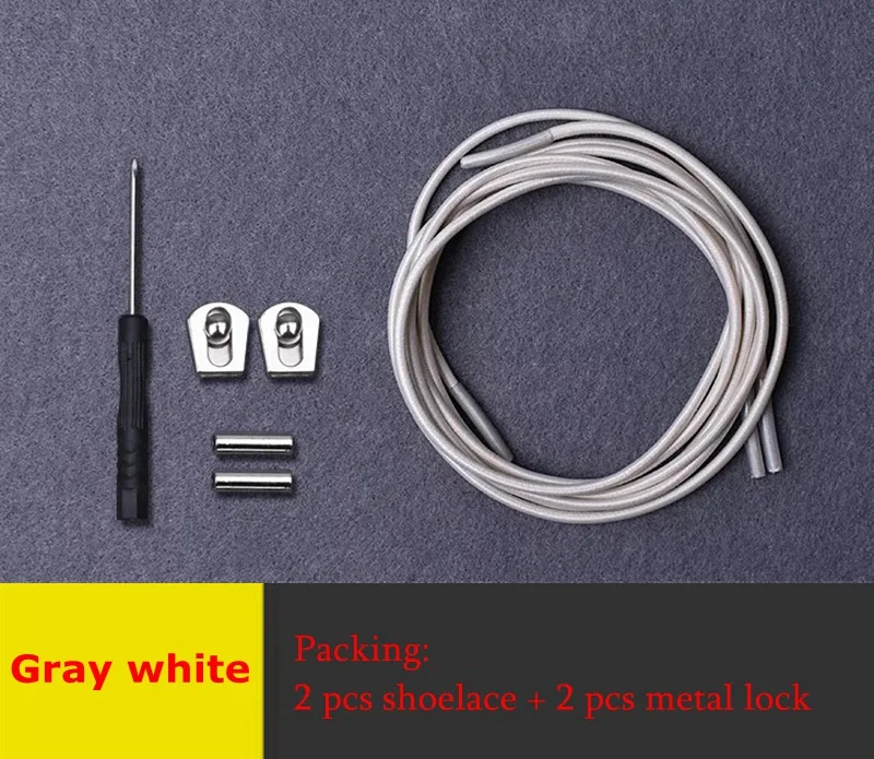 Gray white Эластичные шнурки металлическая пряжка круглые шнурки для ботинок удобная Блокировка без завязок шнурки для обуви дети взрослые Кроссовки Ленивые шнурки 1 пара - Цвет: Gray white