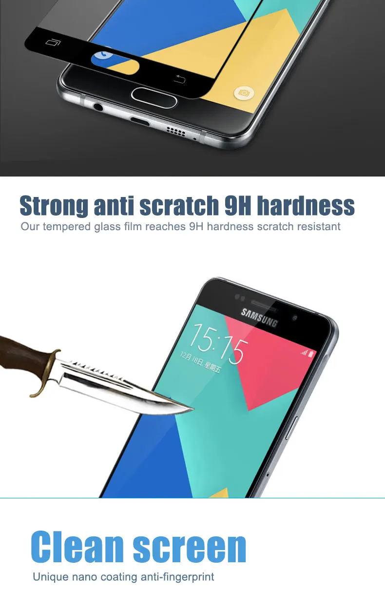 9D Full Cover Tempered Glass For Samsung Galaxy A3 A5 A7 J3 J5 J7 J530 J730 S7 Screen Protector Protective Glass Film