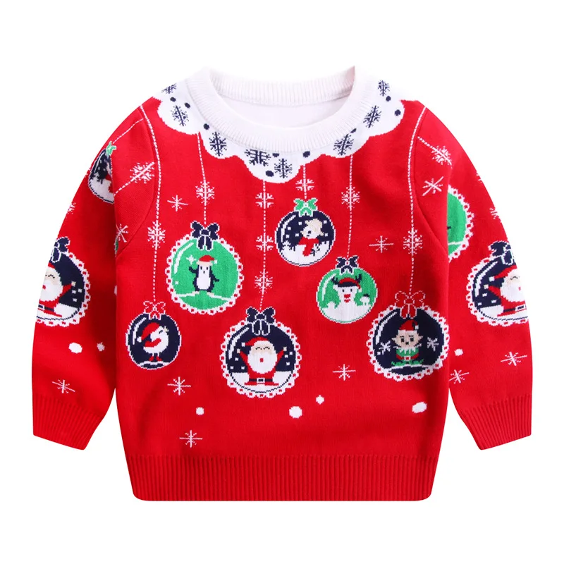 

Christmas Sweater Kids Winter Pullover Girl Boy Knitted Clothing Red Tops Autumn For Baby Toddlers