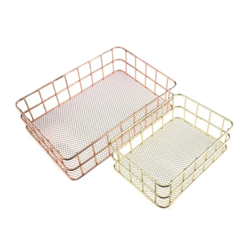 Wire Iron Storage Basket Rose Gold Durable Home Office Desk Shelf Desktop For Kichen Cabinets Bedroom Bathroom DIN889 | Дом и сад