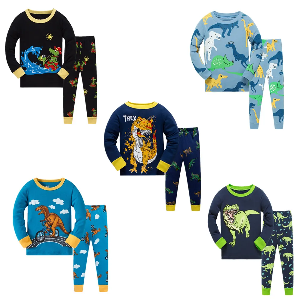 Новинка детская разноцветная одежда для сна из 100% хлопка пижама в виде динозавра