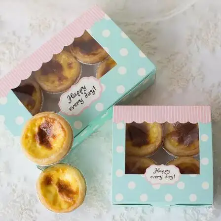 5 шт крафт-бумажная коробка для торта с прозрачным ПВХ окном синяя печенья