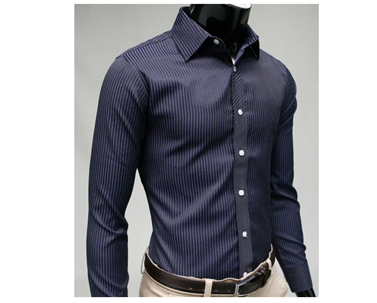 

Gentleman Stripe Long Sleeve Shirt Leisure Men's Casual Slim Long-sleeved Shirt Top Blouse Business Men Brand Clothing