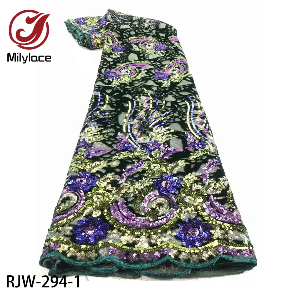 

Milylace High Quality African Velvet Lace Fabric with Sequins Nigerian Net Tulle Lace Fabrics for Wedding Party RJW-294
