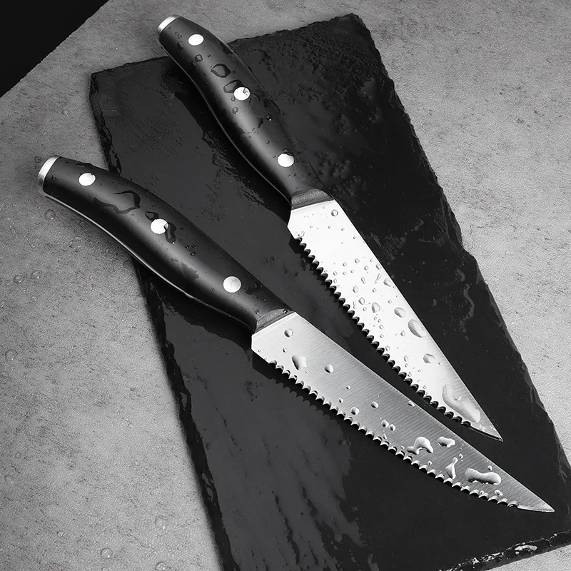 

Профессиональный нож для стейка, набор кухонных ножей из нержавеющей стали, кухонные ножи с черной ручкой, нож для ужина, резак