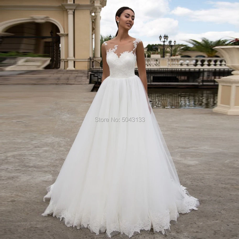 A Line свадебное платье из Мягкого Тюля с вырезом лодочкой шикарная аппликация