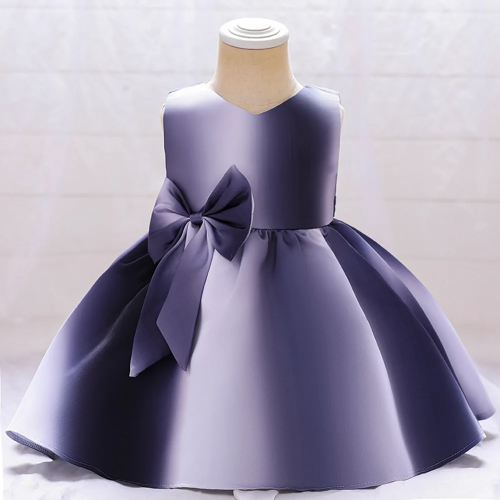 

Baby Girls 1 Year Birthday Gown Flower Girl Dresses Colorful Grey Satin Children Dresses for Prom Evening