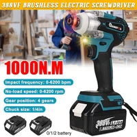 1000n m 388vf 4 gear cordless electric screwdriver brushless impact wrench rechargable drill driver for makita 18v battery