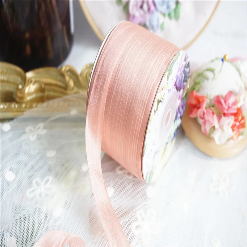 Шелковая лента с вышивкой 13 мм тонкая тафта Свадебная стиль ins шелковая краями