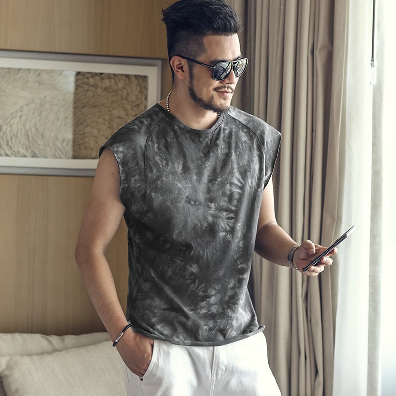 Sleeveless Men T-Shirts Fashion Cotton Top Tees Tshirts Slim Fit T Shirt Male Summer Menswear T4364-3 | Мужская одежда