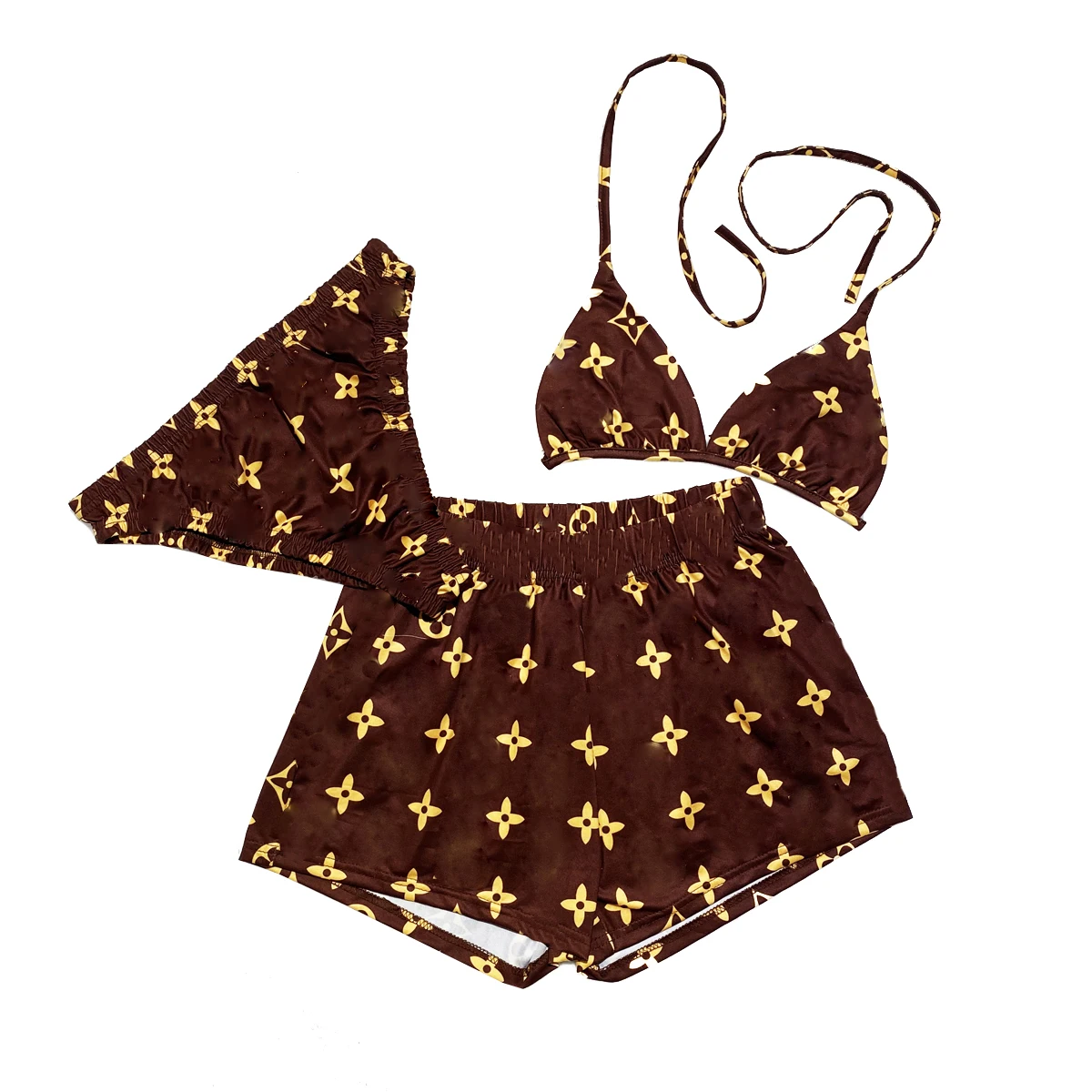 

2021 Women's 3-Piece Bikini Set Famous Designer Swimwear Female Luxury Brand Sexy Plus Size Swimwear Bikini