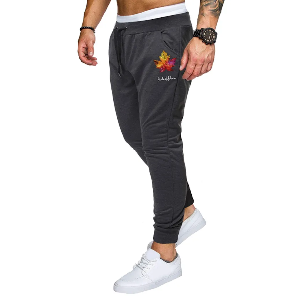 

Vogue Gyms Joggers Men Sweatpants Men's Casual Leave Printed Outdoor Sports Running Drawstring Printing Hip Hop Pants