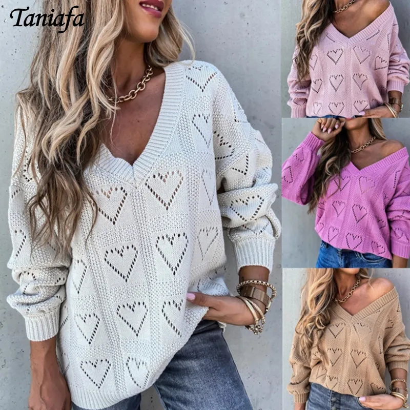 Женский Однотонный свитер с V-образным вырезом и длинным рукавом | Женская одежда