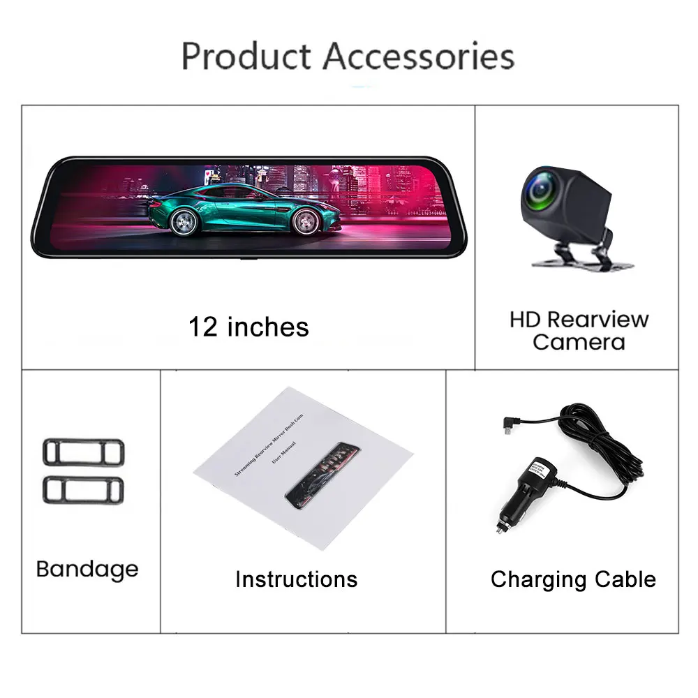 

VEHEMO 12 inch Sony 355 Dual Lens HD 1080P Car DVR Dash Camera IPS Touch Screen 170 Degree Car Video Recorder Gravity Sensor