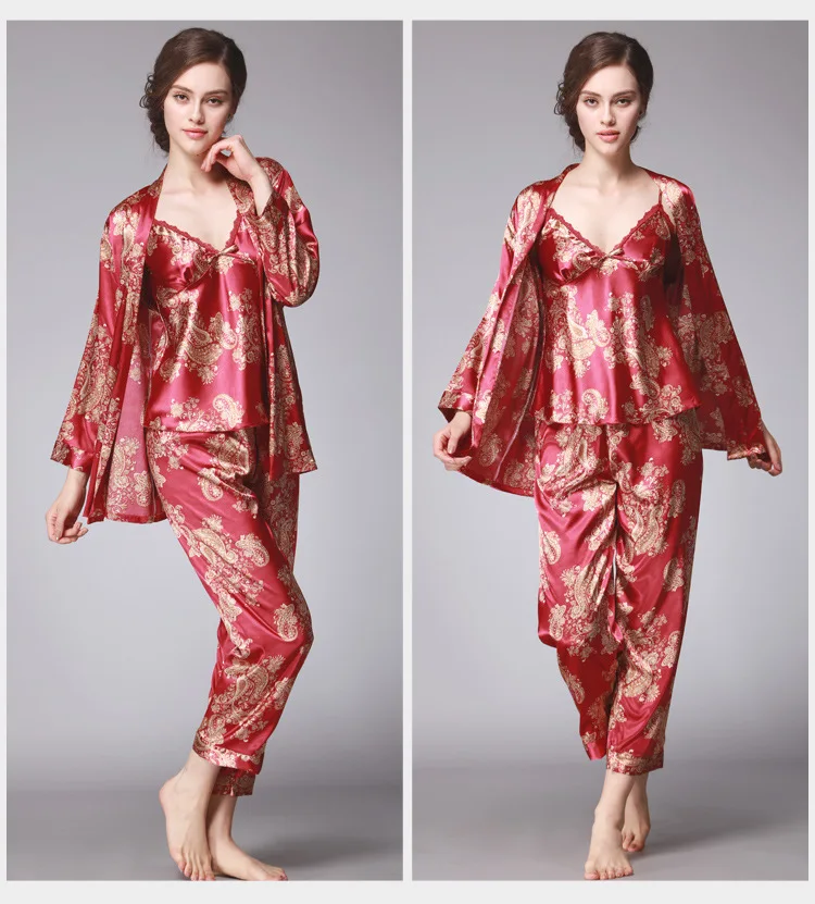 Spring and Autumn Women's Pajamas Long Sleeve Printed Three-piece Homewear Pijamas Women Sleepwear Sleep Tops Pajamas for Women