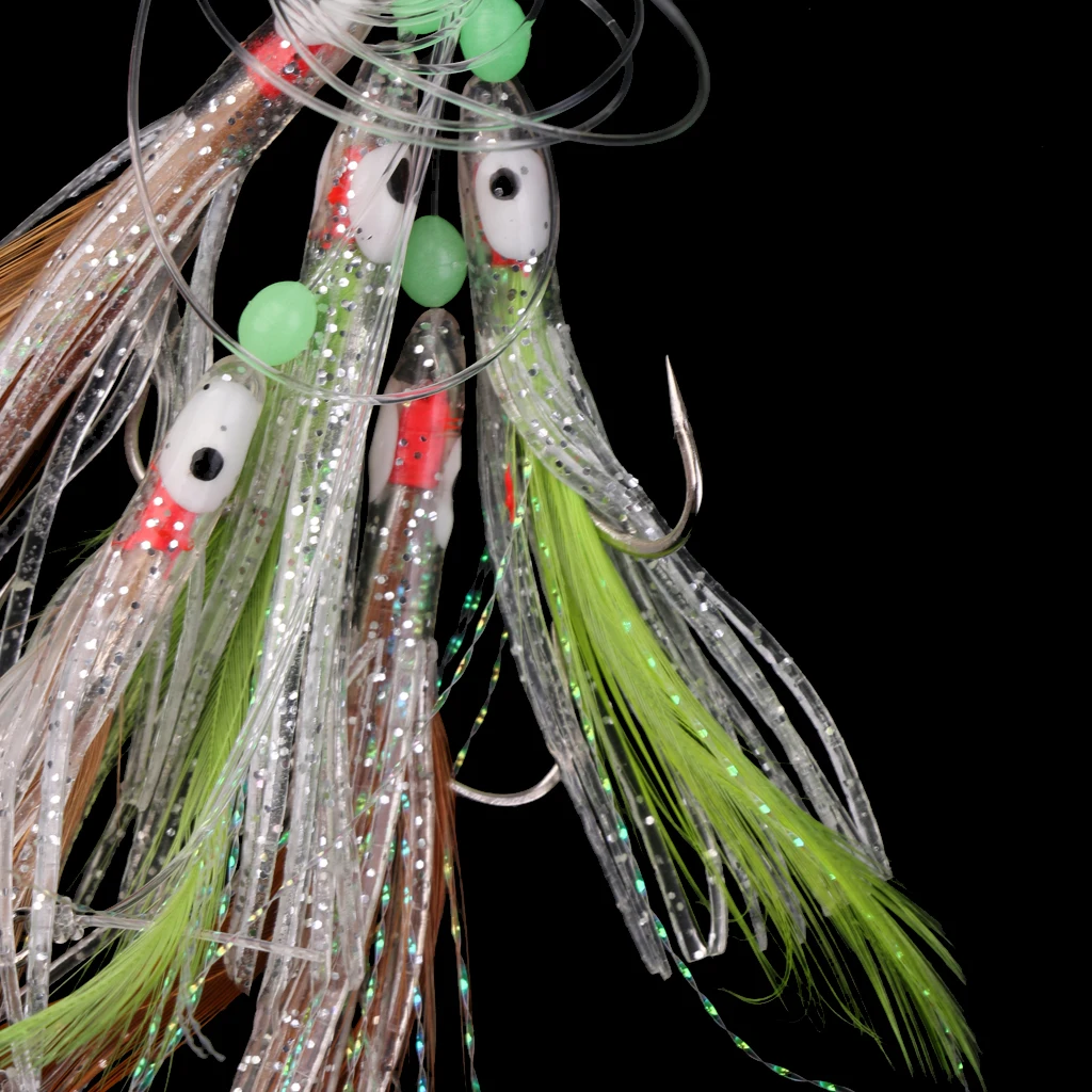 

5 Pieces Fishing Fish Skin Sabiki Feather 5 Hooks with Barrel Swivel