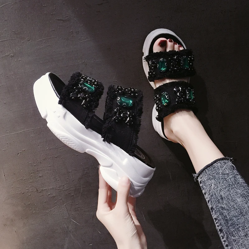 

New 7cm High Heels Platform Shoes Women Comfortable Rubber Sandals Women Shoes Peep Toe Beach Ladies Shoes Summer Shoes Woman