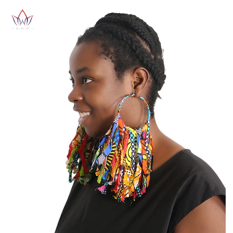 

2020 African Cloth Fabric Earrings Handmade Earrings With Tassels For Women African Print Ankara Big Oversized Earrings WYB1198