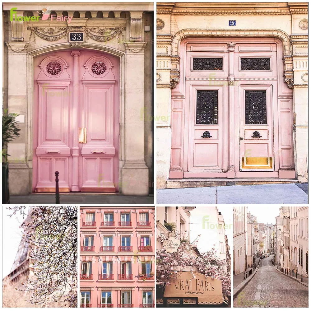 

Pink Door Scenery Nordic Poster Paris France Posters Wall Art Canvas Painting Wall Pictures For Living Room Home Decor Unframed