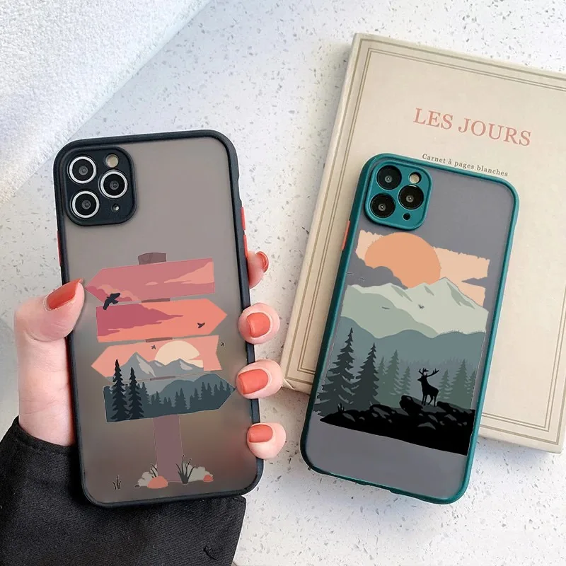 

Hand Painted Shockproof Case for IPhone 12 13 Mini 11 Pro Max XR 8 7 Plus X SE 2020 XS Max Scenery Silicon Clear Hard PC Cover