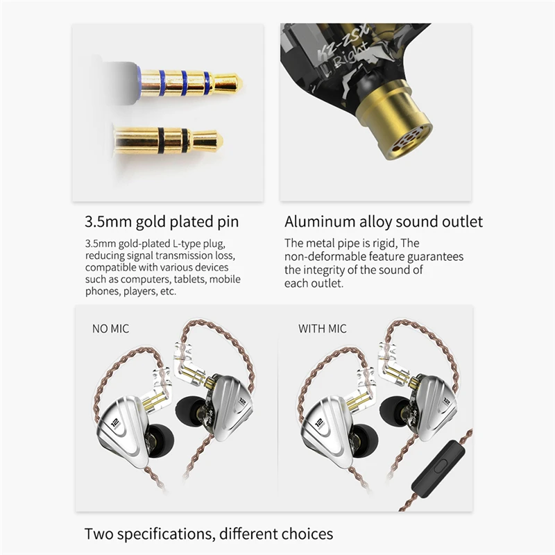 KZ ZSX Terminator Metal Headset 5BA+1DD Hybrid-iron Mixing 12 Drivers HIFI Bass Earbuds Wired Music Sports In Ear Earphones