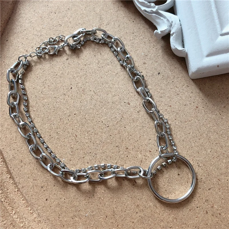 Женское Двухслойное колье чокер в стиле хип хоп массивная цепочка серебристого