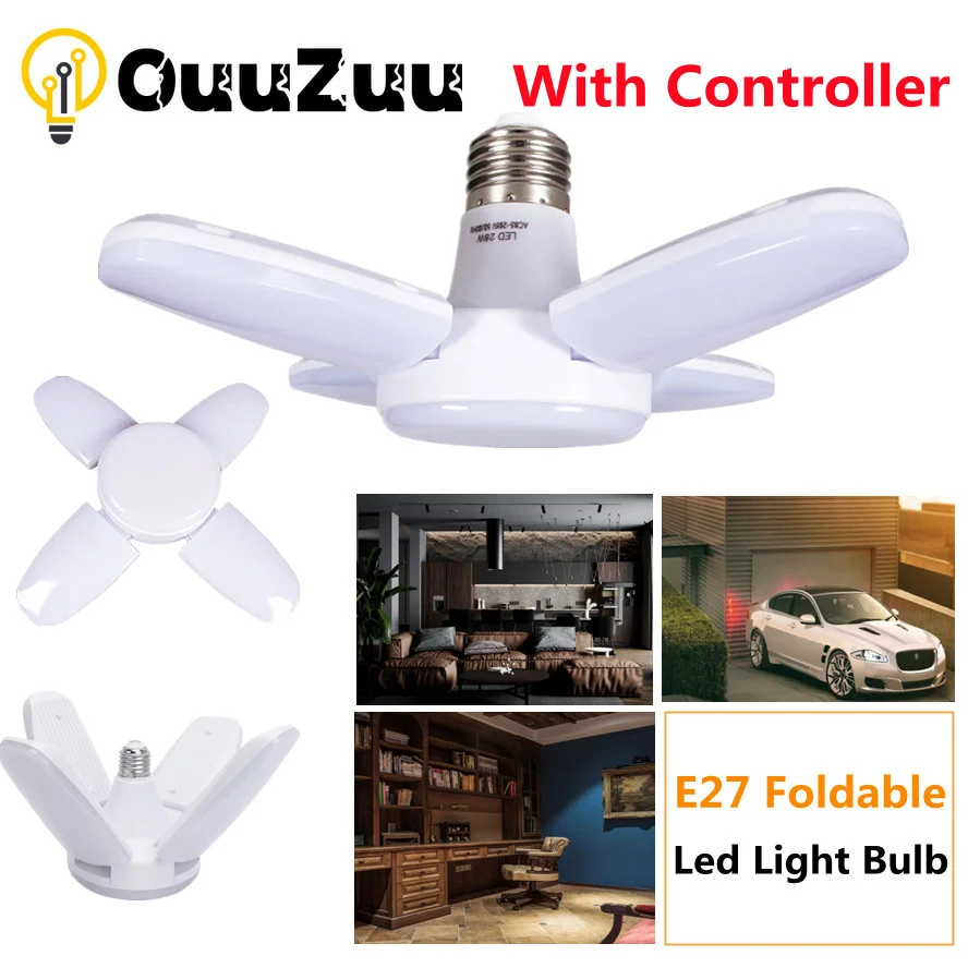 

E27 LED Bulb Fan Blade Timing Lamp AC85-265V 28W Foldable Led Light Bulb Lampada For Home Ceiling Light With Remote Controller