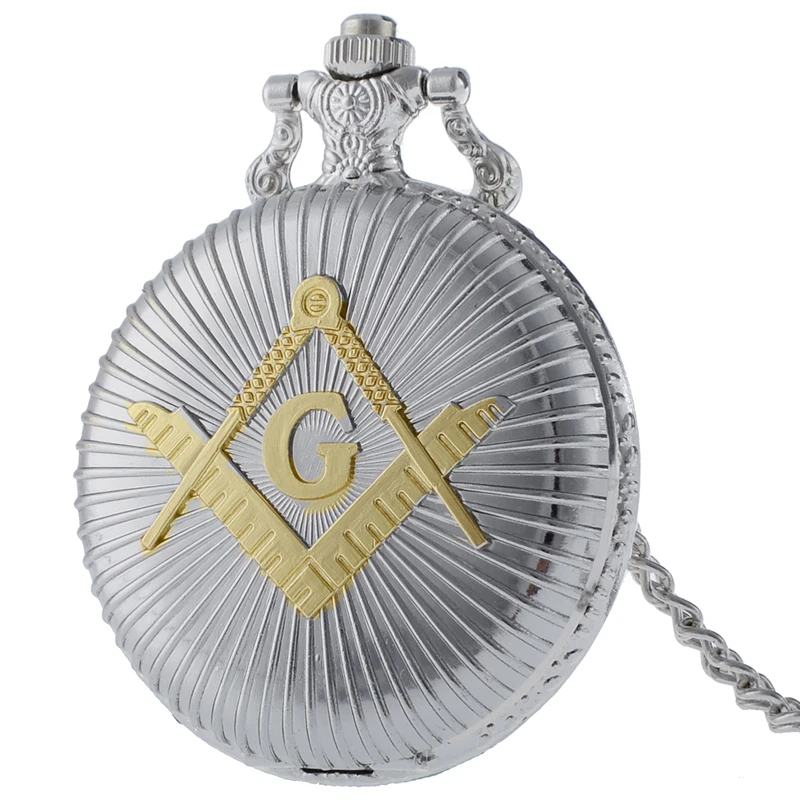 

Cool Silver & Golden Masonic Freemason Freemasonry Theme Alloy Quartz Fob Pocket Watch With Necklace Chain