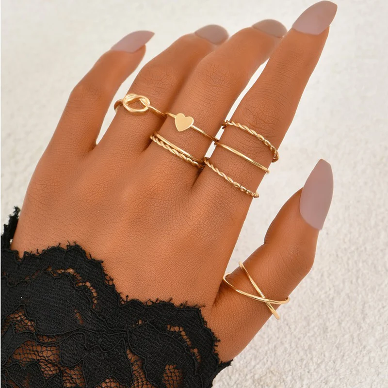 Женский набор колец в форме сердца и Луны ALYXUY модное Золотое кольцо богемном