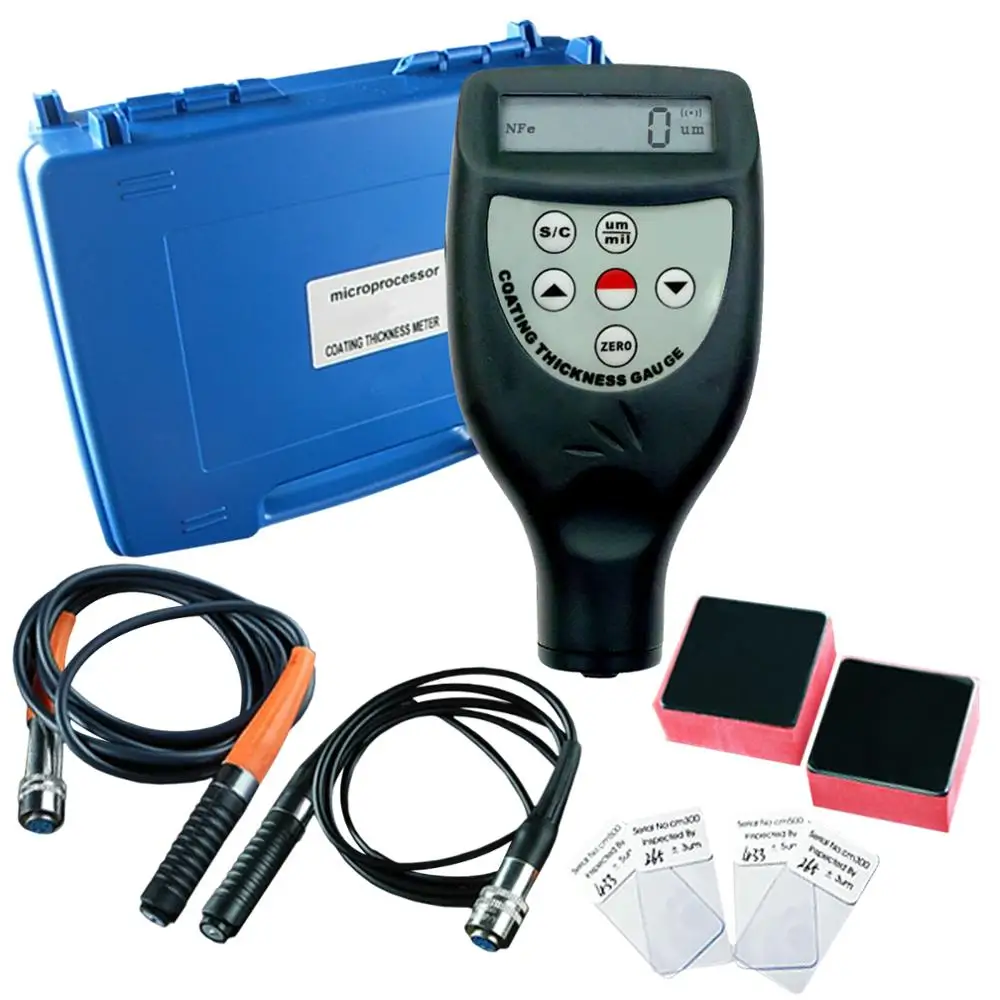 

Digital Thickness Meter Gauge Paint Coating 0-1250um/0-50mil Range with Ferrous F & Non Ferrous NF (OEM Packaging Available)