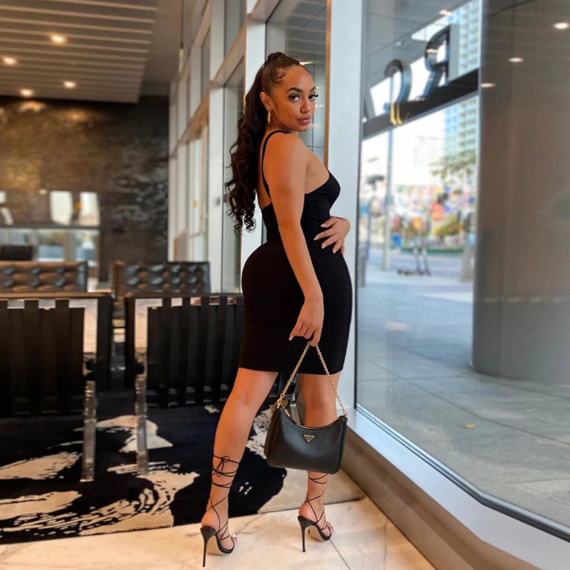 

Women Solid Color Party Club Mini Dress Fashion Bodycon Slim Fit Hollow Out Sleeveless High Waist Sundress Black/White/Orange