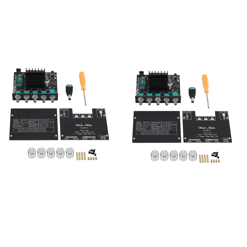 

2X ZK-MT21 2.1 Channel Bluetooth 5.0 Subwoofer Amplifier Board 50WX2+100W Power Stereo Amplifier Board Bass AMP AUX