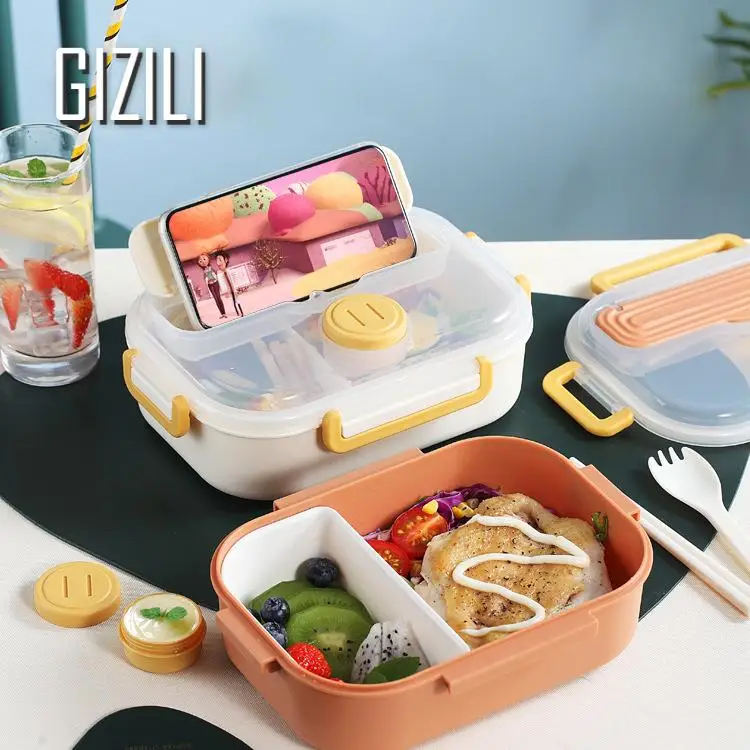 

Portable Lunch Box with Sauce Dish Student Office Worker Microwave Heating Bento Box Food Container Storage Breakfast Boxes