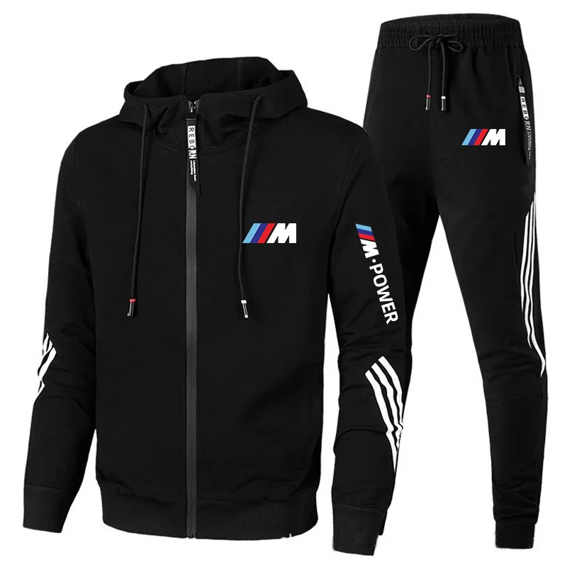 

2021 new BMW M men's football suit zipper hood + pants two pieces of casual track suit men's sportswear gym brand clothing sport