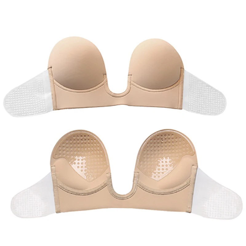 

One Piece Deep U Invisible Bra Strapless Side Wings Gathered Anti Bump Silicone Stickers Breathable Underwear Women