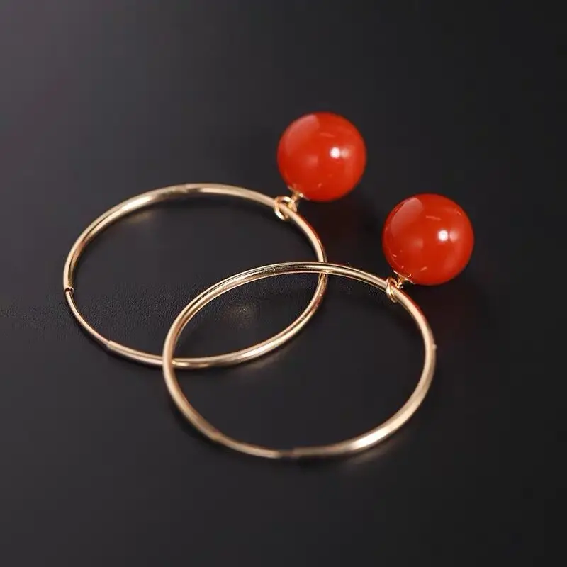 

Женские серьги-гвоздики shilovem, желтое золото 18 карат, натуральный Южно-красный агат, ювелирные изделия, милый свадебный подарок, новое растен...