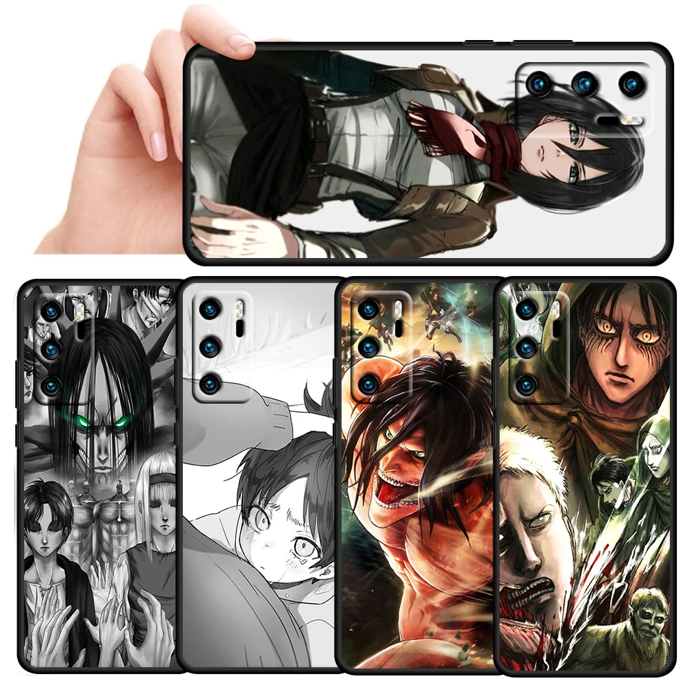 

Hot Anime Attack on Titan For Huawei P50 P20 P30 P40 5G P10 Pro Lite E Plus P9 P8 Lite Mini Silicone Soft Black Phone Case