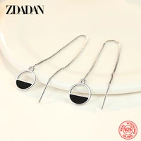 zdadan 925 sterling silver black round circle drop earrings for women fashion wedding jewelry gift