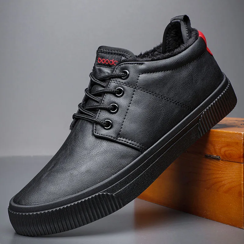 

2022 Winter New Men Leather Boot Male Street Fashion Plush Inside Leather Casual Shoes Footwear