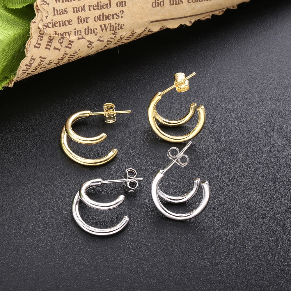 

Slovecabin Authentic 925 Sterling Silver Women Stud Earrings Gold Color Vintage Crescent Wedding Earrings Silver Fine Jewelry