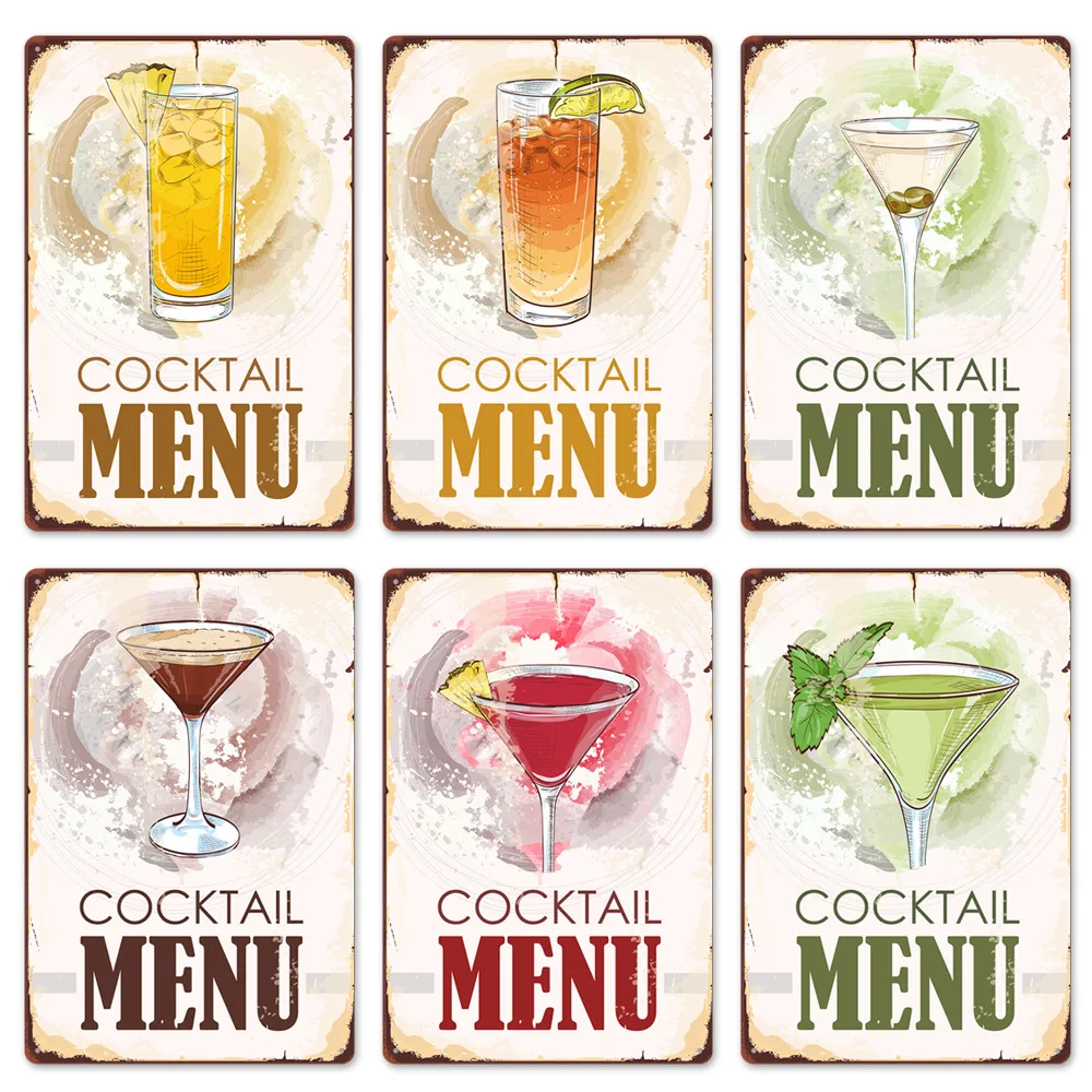 Лето Прохладный коктейль меню Кубок напиток жестяная вывеска чай десерт магазин