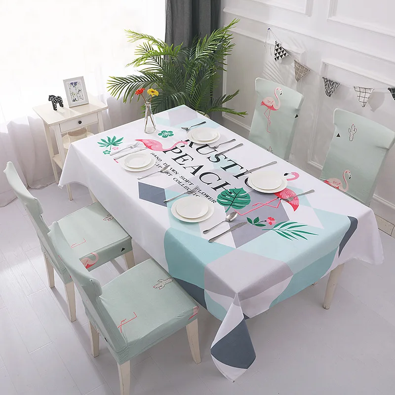 Льняная скатерть набор эластичных чехлов на сиденья стула хлопковая белая