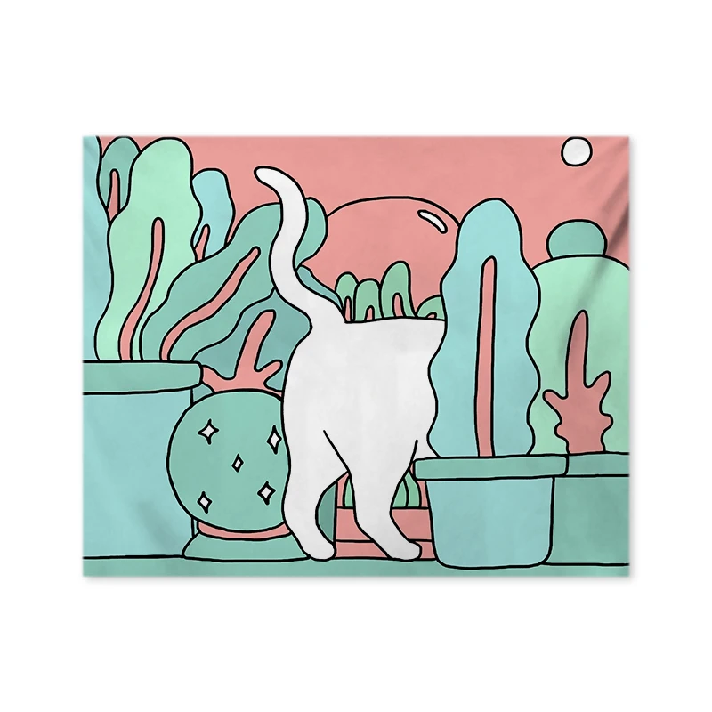 

Cartoon Tapestry Cat Wall Tapestry Chambre Fille Creative Picnic Blanket for Living Room Christmas Decoration Wall Cloth