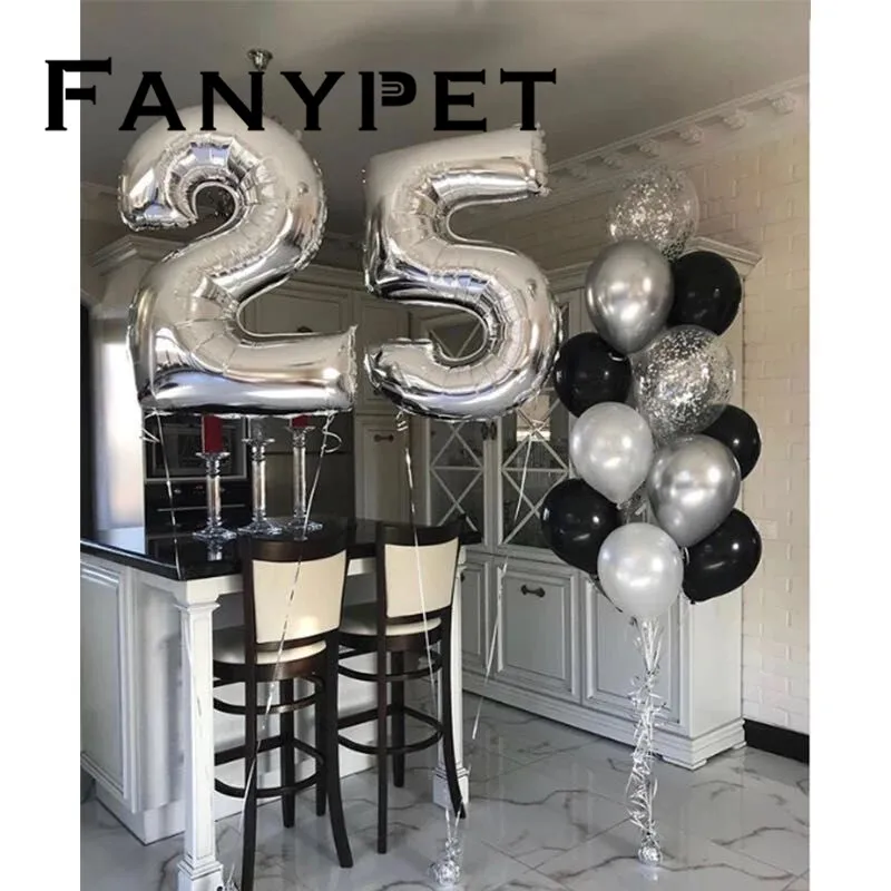 13 шт 25 лет мальчик девочка день рождения украшения 30 дюймов номер шар серебро