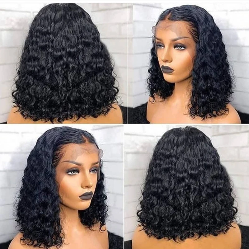 Вьющиеся Боб Синтетические волосы на кружеве парики из натуральных волос для Для